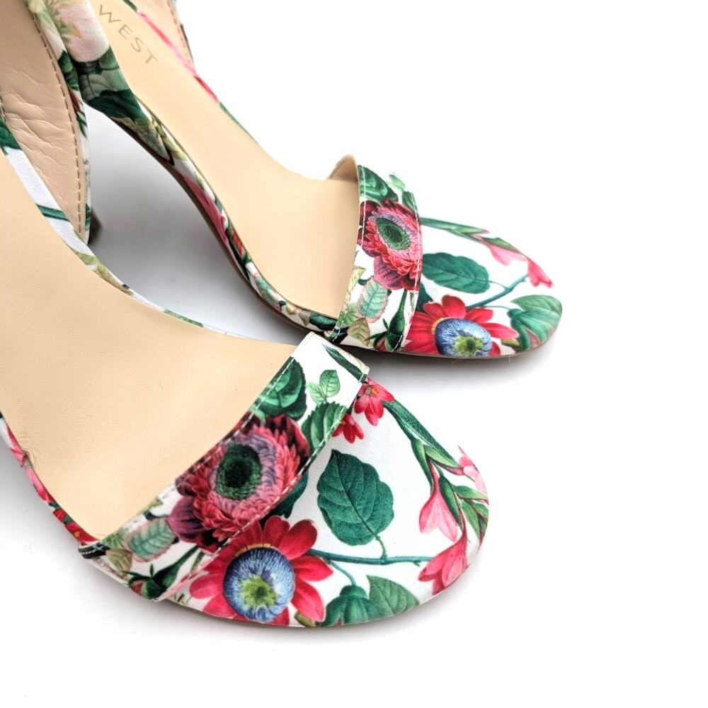Nine West Kobs Ankle Tie Heel Sandal Women's White Floral Size US5.5M EU36 - Picture 7 of 11